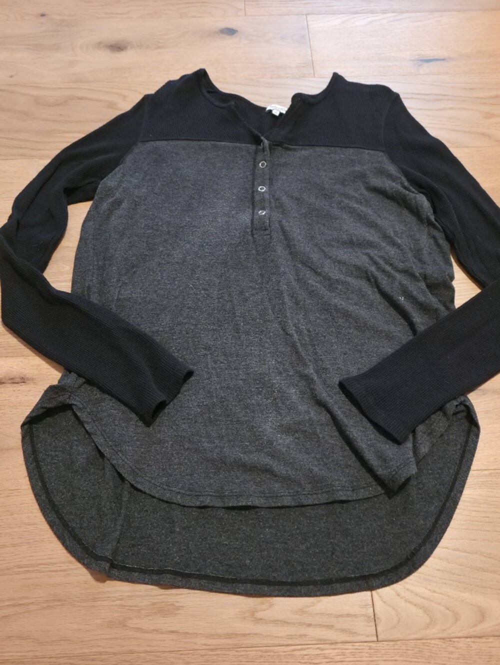 Splendid Black Waffle-Knit Henley